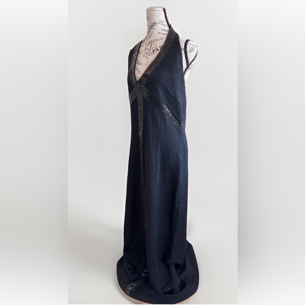 st john knit cocktail party halter top bling shiny maxi dress gown size 10